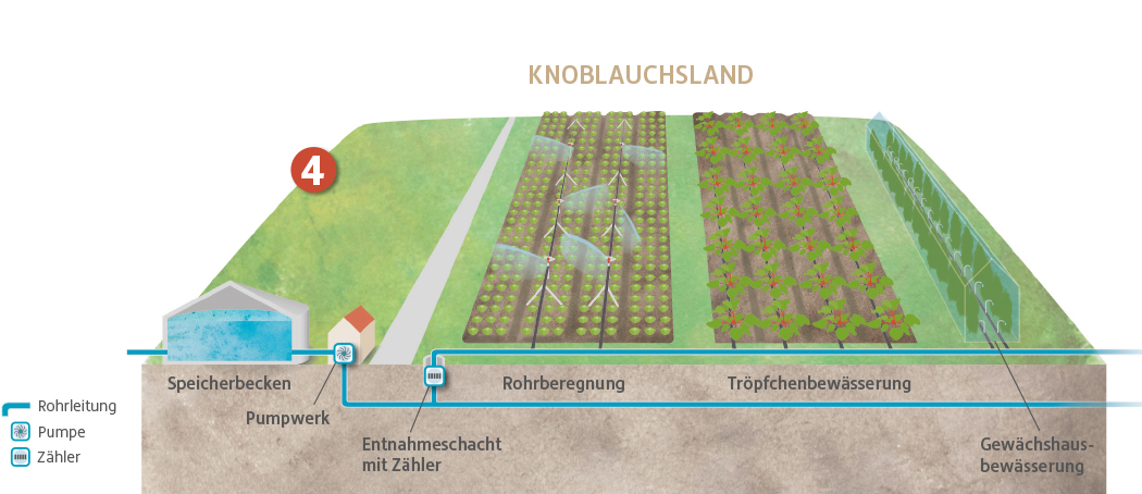 Speicherung und Verteilung des Beregnungswassers im Knoblauchsland